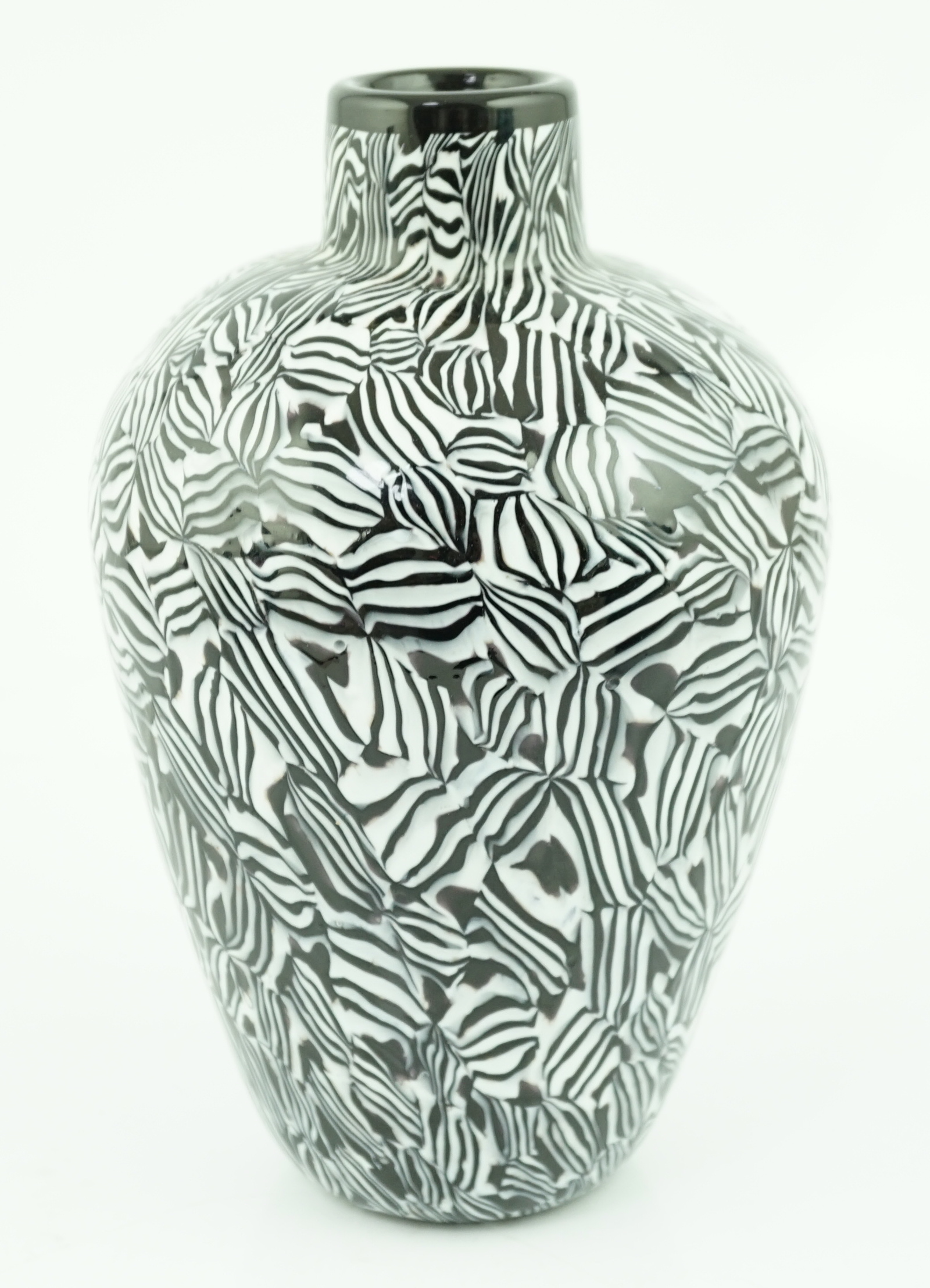 Vittorio Ferro (1932-2012) A Murano glass Murrine vase, in black and white, unsigned, 25cm, Please note this lot attracts an additional import tax of 20% on the hammer price